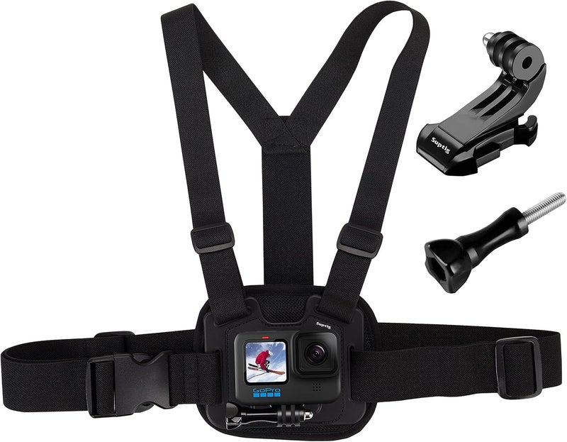 Suptig Chest Mount, Adjustable Chest Strap, Breathable Material Compatible for Gopro Hero 12 Hero 11 Hero 10 Hero 9 Hero 8 Hero 7 Hero 5 Hero 4 Hero 3, AKASO, DJI osmo and More Action Cameras (Black) - Image 1